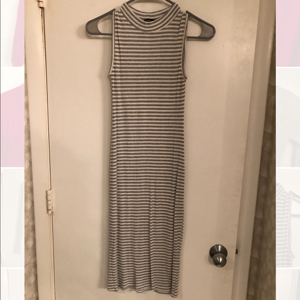 Grey and white striped bodycon dress